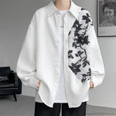 Threebooy Spring Autumn Long Sleeve Print Shirt Man Black/White High Street Fashion Casual Button Patchwork Harajuku All-match Blouse